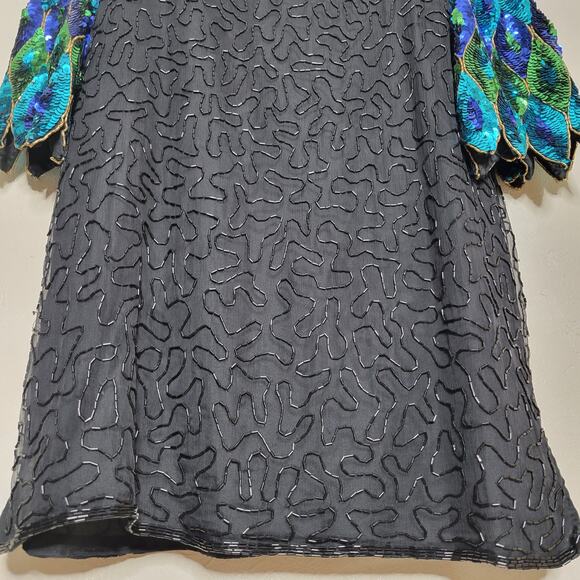 VTG Praise Hymn Fashions Pure Silk Sequin Beaded Green Blue Formal Blouse Top✨️M - Picture 6 of 16